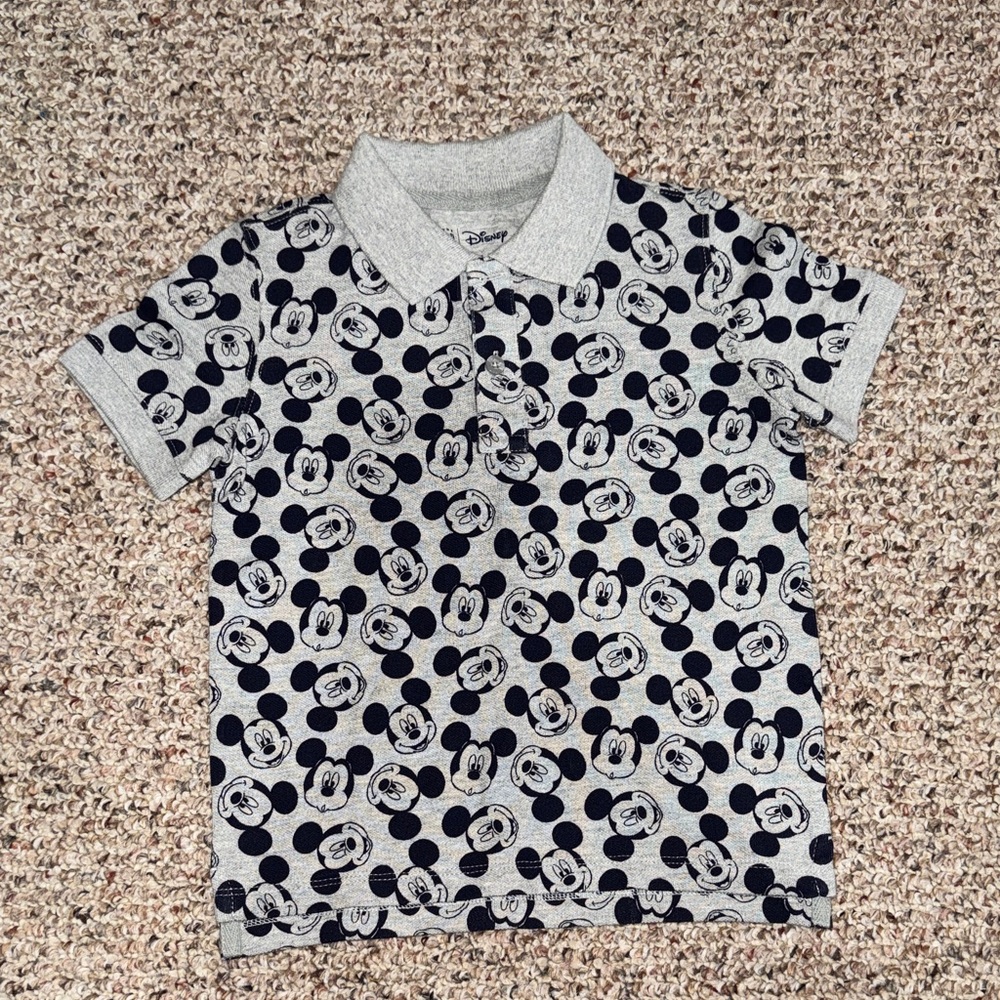NWT- GAP Disney Kids Polo Shirt with Mickey Mouse Pattern - Gray and Navy Blue